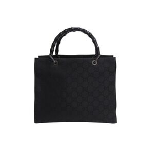 GUCCI Handbag GG Supreme Canvas Bamboo Black Italy